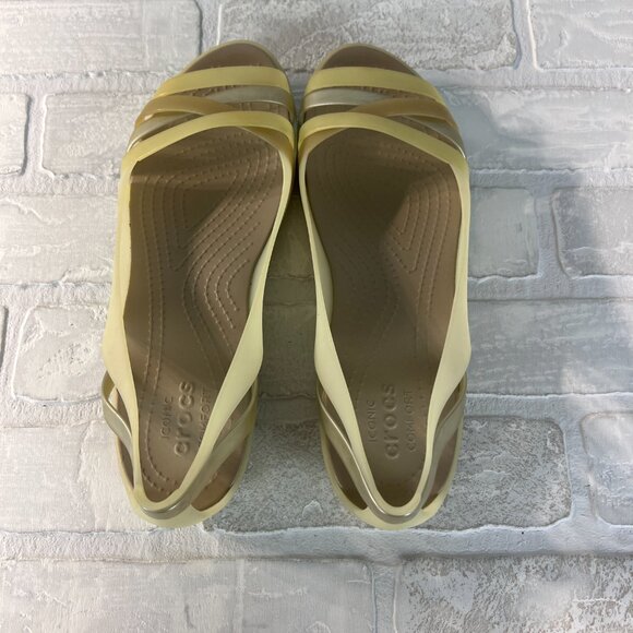 Crocs Flats Sandals Women 10 Jelly Creamy Yellow Slip On Strappy Open Toe Cutout - Picture 4 of 12